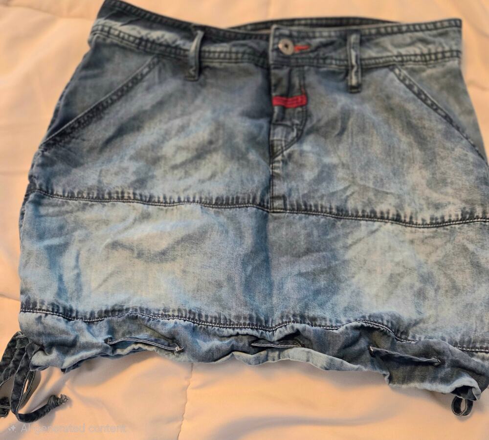 Vtg Marithe Francois Girbaud Denim Mini Skirt Y2K Toggle Drawstring S